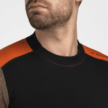 Triko dlouhý rukáv Aclima WoolNet Hiking Crew Neck shirt Men Jet Black/Tarmac/Gold Flame