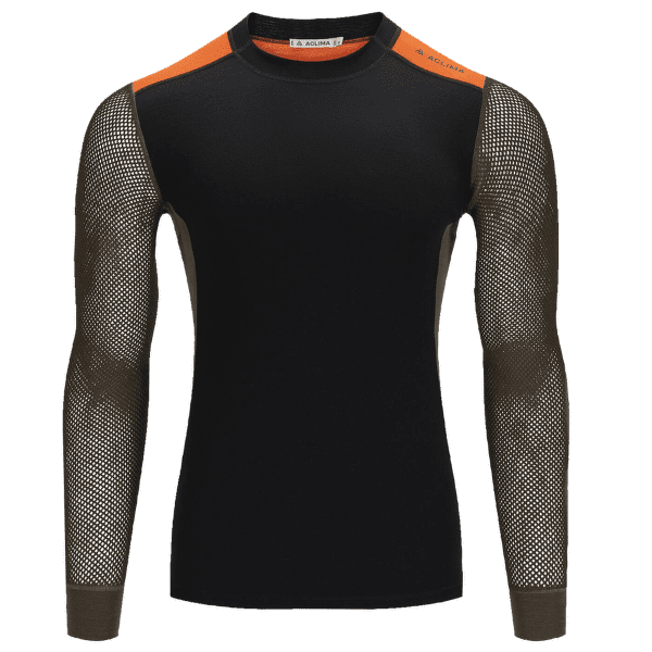 Triko dlouhý rukáv Aclima WoolNet Hiking Crew Neck shirt Men Jet Black/Tarmac/Gold Flame