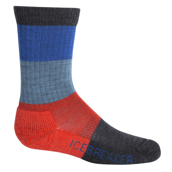 Ponožky Icebreaker Hike Light Crew Macro Stripe Kid Jet HTHR/CHILI RED