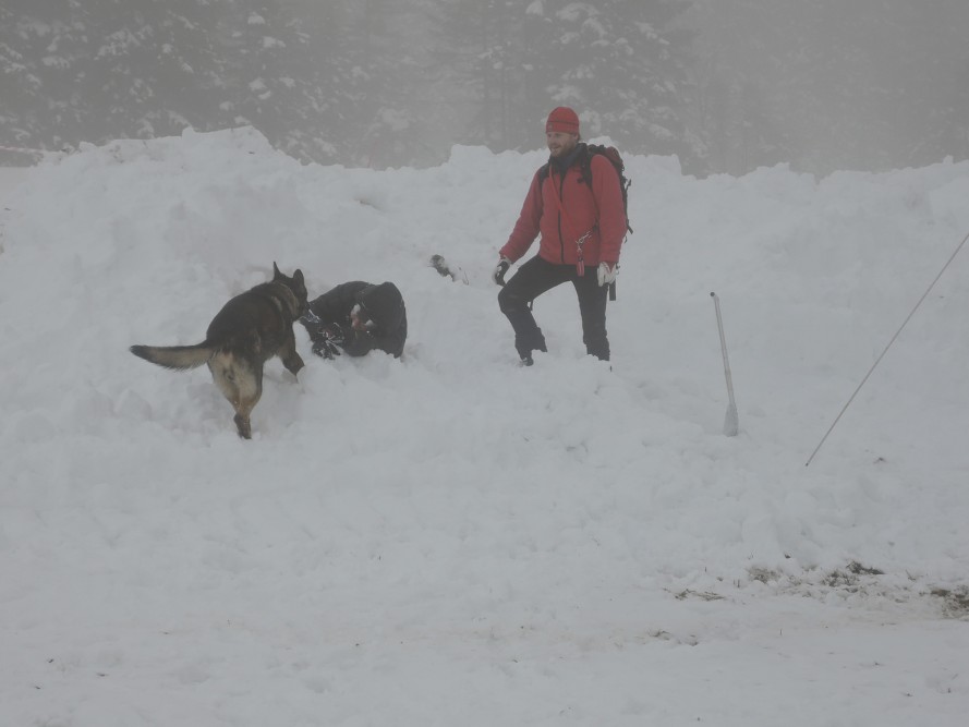 ukázka záchrany lavinovým psem